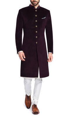 Black Achkan For Men, Bandgala For Men Indian Weddings, Achkan For Men Indian Weddings, Velvet Sherwani For Men, Nawabi Style Men, Indowestern Outfits For Men, Velvet Sherwani, Achkan For Men, Indo Western Outfits For Men