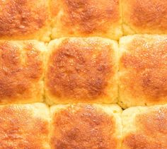 a close up view of some bread rolls