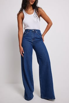 These jeans feature a high waist. They have a wide leg and a comfy fit. These jeans feature a five-pocket design. Inseam Length in Size 36: 83.5 cm / 32.9 in. Waist in Size 36: . Seat in Size 36: . Cozy Clothes, Summer Jeans, Wide Jeans, Fashion Mistakes, Mode Inspo, Only Fashion, Romper With Skirt, Fit Check, Na Kd