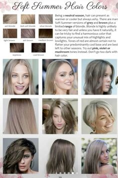 Soft Summer hair Hair For Cool Summer Skin Tone, Soft Summer Hair Color Brown, Summer Pallete Hair, Best Soft Summer Hair Color, Soft Summer Color Palette Hair Blonde, Soft Summer Hair Color Blonde, Soft Summer Blonde Hair Color Ideas, True Summer Hair Color Ideas, True Summer Hair Color Palette