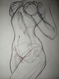 a drawing of a woman's torso in black and white with lines on it