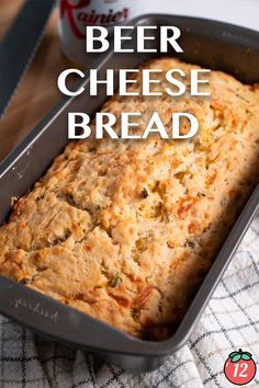 a loaf of beer cheese bread in a pan