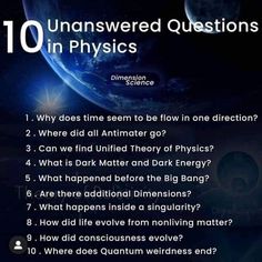 the ten uninsured questions in physics are shown with an image of earth and moon