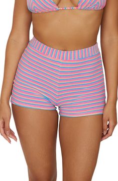 These stretchy cover-up shorts are made of a supersoft striped terry that instantly brightens up your beachy look. Pull-on style 96% polyester, 4% elastane Hand wash, dry flat Imported Nordstrom Store, Womens Bottoms, Top Brands, Cover Up, Hand Wash, Swimming, Nordstrom, Luxury Fashion