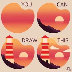 four different posters with the words you can draw, this one is for lighthouses