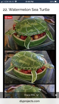 a watermelon turtle made to look like it has been cut in half