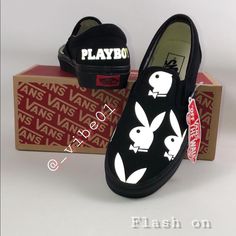 Reflective Playboy Bunny Slip-On Vans Women's Size 7 Brand New With The Box They Are Genuine Vans Sneakers That Are Customized By Hand. Price Shown Is The Total Price Including The Shoes. :) Vans Old Skool Checkerboard, Vans Skateboard, Home Vibes, Burgundy Sneakers, Checkered Shoes, Vans Suede, Canvas Boat Shoes, Rose Gold Sneakers, Red Vans