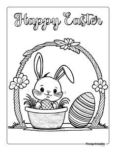 a happy easter bunny with eggs in a basket