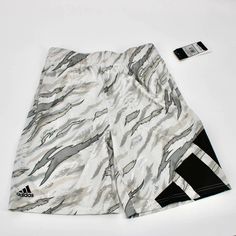 Adidas Water Tiger Camo Allover Print Shorts Size: Youth Large (14/16) Color: White/Grey/Black Regular Fit Drawcord On Elastic Waist 100% Polyester Interlock Front Pockets Allover Camo Print Big Adidas 3-Bar On One Side New With Tags Adidas Gym Shorts, Water Tiger, Adidas Floral, Adidas Bottoms, Adidas Three Stripes, Black Athletic Shorts, Black Bike, Adidas Brand, Soccer Shorts