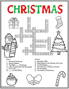 christmas crossword puzzles for kids to help them learn the letters and numbers in their own language