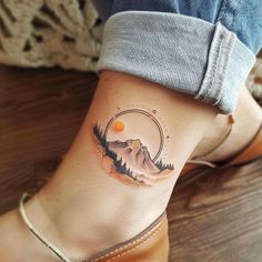 Innovative Ankle Bracelet Tattoo Files Hiking Tattoo Ideas For Women, Mountain Bracelet Tattoo, Outdoorsy Womens Tattoo, Outdoorsy Tattoos Nature Women, Mountain And Valley Tattoo, Mountain Ankle Tattoo Wrap Around, Fine Line Bracelet Tattoo, Colorado Tattoo Ideas, Hiking Tattoos For Women