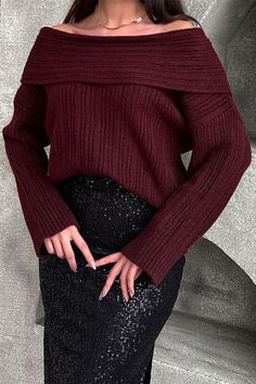 Socialite Style, Tailgate Outfit, Loose Clothing, Off The Shoulder Sweater, 2024 Color, Clothing Fabric, Winter Pullover, Acrylic Fiber, Sweater Women's