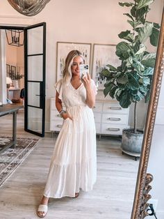 Celine Crochet Lace Tiered Boho Midi Dress – Magnolia Boutique White Midi Dress Lace Boho, Beige Bohemian Midi Dress With Lace Trim, Bohemian Long Sleeve Cream Midi Dress, Bohemian Beige Lace Midi Dress, White Summer Boho Dress, Midi Length, Country Concert Outfit Winter, Concert Outfit Winter, Cream Midi Dress, Midi Dress Outfit