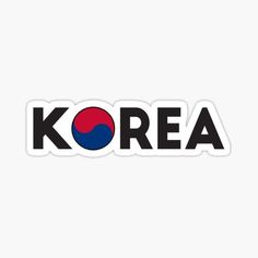 the word korea in black and red with a blue circle around it sticker on a white background