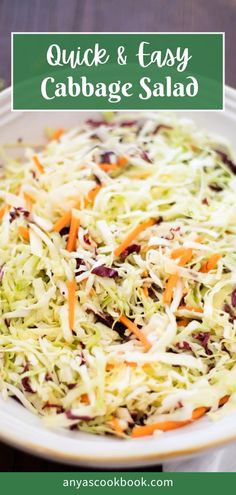 cabbage salad in a white bowl with carrots and celery on the side