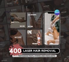 Laser Hair Removal Instagram Templates, professionally designed to fit your beauty business.  Create a coherent and professional Instagram account that you have always dreamed of.  This bundle Included 100 designs of posts in three different sizes (perfect if you don't have a Canva Pro account). As well as 100 Instagram Highlights.  Posts Include:  - Carousels - Engagement Content  - Expert Posts  - Marketing  - Sales  - Giveaways  and more! -> Note: It's a digital item and no physical items will be shipped to you. -> What is included? - 100 Editable Instagram templates - IG post size (1080 x 1080px), - 100 Matching Large Instagram Post Templates (1080x1350) - 100 Matching Instagram Story Templates - IG story size (1080 x 1920px), - 100 Editable Story Highlight Covers - A PDF with instruct Laser Hair Removal Slogans, Laser Hair Removal Marketing Ads, Laser Hair Removal Post, Professional Instagram, Ipl Hair Removal, Story Templates, Canva Pro, Instagram Highlights, Highlight Covers