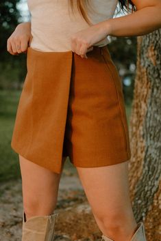 Cognac Wool Mini Skort Wrap Skort, Girl Needs, Soft Wool, Every Girl, Hidden Zipper, Cognac, Polyester Spandex, Blush Pink, Blush