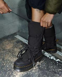 Audrick Hi Puffer Boots in Black | Dr. Martens Dr Martens Winter Boots, Dr Martens Black Boots, Dr Martens Audrick, Puffer Boots, Mary Jane Platform Shoes, Soft Leather Boots, Boys School Shoes, How To Clean Suede, Black Dr Martens