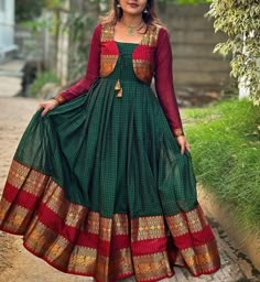 Narayanpet Dress, Simple Gown, Gown Simple, Checks Pattern, Traditional Aesthetic