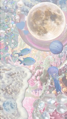 an underwater scene with jellyfish and other marine life