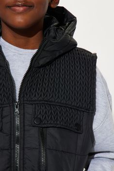 Available In Black And Brown. Nylon Puffer Vest Sleeveless Hooded Vest Full Zip Up Front Zip Pockets Shell: 100% Nylon, Lining: 100% Polyester Model Wears Size 10 Imported | Mini The Outside Puffer Vest With Hood in Black size 18 by Fashion Nova Black Insulated Nylon Outerwear, Quilted Vest For Winter Streetwear, Quilted Nylon Outerwear For Sports, Quilted Black Nylon Vest, Black Quilted Nylon Vest, Casual Hooded Nylon Vest, Black Polyamide Outerwear For Fall, Black Sleeveless Vest With Padded Collar, Nylon Vest With Padded Collar For Streetwear