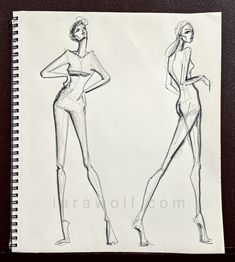 a drawing of two women in bodysuits and high heels, one with her hands on her hips