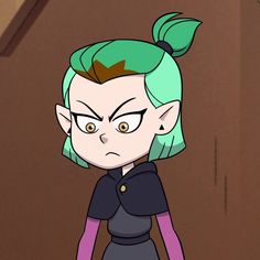 an animated image of a woman with green hair