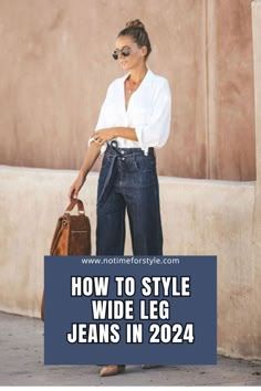 How Long Should Wide Leg Pants Be, Wide Leg Jeans Outfit For Work, Denim And White Outfits Casual, Wide Leg Jeans Spring Outfit, Wide Leg Jean Work Outfit, How To Dress Wide Leg Jeans, Wide Leg Jean Outfits Summer, Jeans Outfit Women Work, How To Wear Wide Leg Jeans Outfits