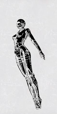 a black and white drawing of a person riding a skateboard