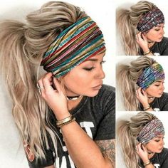 The circumference of the headband is 20" (50.8cm) and it will comfortably stretch to around 22-23" (55.9 - 58.4cm) Depth of each band at its widest part is 11" (28cm). Wear it as an Extra Wide style or Turban Style! High Stretchy ,Sweat Wicking , Washable - Workout headbands easily absorbs sweat from forehead, keep head cooler and drier. Boho headbands for women can be washed without any worries of shrinking or losing color. Non Slip No Headache Hair bands - Keeping your hair out of your face sh Hippie Headband Hairstyles, Hair Bun Accessories, Bandana Hairstyles For Long Hair, Bun Accessories, Hippie Headband, Sewing Headbands, Ideas For Long Hair, Hair Bandana, Head Turban