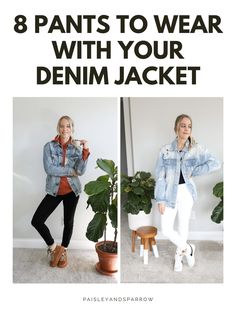 Here are some great ideas of pants to wear with your denim jacket! Outfit ideas to wear with your denim coat - looks you can copy! What To Wear A Denim Jacket With, Outfit Ideas With Denim Jacket, Womens Jean Jacket Outfit, Blue Jean Jacket Outfits Fall, Denim Jacket Outfit 2024, How To Wear Jean Jacket, Denim Jacket And Leggings Outfit, How To Style A Denim Jacket, Fall Jean Jacket Outfits