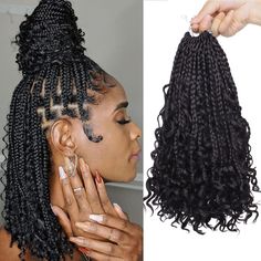 PRICES MAY VARY. 🌸Advantages -- Crochet braids are typically easy to maintain,they are quick to install,easy to manage,and generally inexpensive and provide a great way to protect your hair from excessive styling and heat damage.This method could prove to be especially helpful to those transitioning out of their relaxers. 🌸Hair Style -- Bohemian braids,sometimes referred to as Goddess box braids,are braid styles that include loose curly hair.breathable while leaving your scalp accessible for e Boho Knotless Braids Crochet, Crochet Goddess Box Braids, Crotchet Braids Crochet, Crochet Braid Styles Ideas, Crochet Styles For Black Women, Crochet Braids For Black Women, Bohemian Updo Hairstyles, Bohemian Crochet Braids, Bohemian Crochet Hair