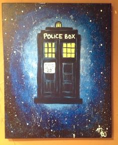 a painting of a tardish in space with the words police box on it