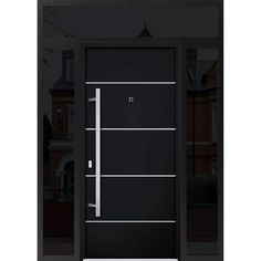 a black door with white lines on it