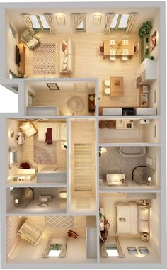 an overhead view of a two bedroom apartment