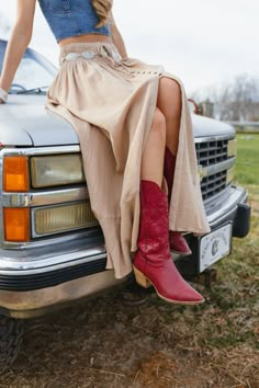 You are totally going to pull off these chic and stylish cowboy boots! In classic white, dreamy cream, metallic pink, and bold red, these high cowboy boots have traditional stitching and loops for ease of putting them on. The heel measures 2.5" and these fit true to size. Red Cowgirl Boots White Dress, Dress With Red Cowboy Boots, Red Cowboy Boots Aesthetic, Long Skirt With Cowboy Boots, Cowboots Outfits, Red Western Boots Outfit, Red Boots Outfit Western, November Pics, Red Cowgirl Boots Outfit