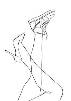 a line drawing of a woman's legs and shoes