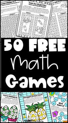 the 50 free math games for kids to practice their numbers and counting skills, with text overlay