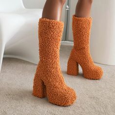 Stylish Snow Boots, Skirt And Tights, Fluffy Boots, Sheep Shearing, High Heels Boots, Comfortable Outfit, Bespoke Shoes, Block Heel Ankle Boots, Chunky Knit Sweater