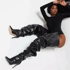 Loose Pleated Black Boots | Fashionsarah.com Plus Size Baddie Outfits, Buy Boots, Black Thigh High, Nightclub Party, Beautiful Boots, Girls Boots, Thigh High Boots, Thigh High, Over The Knee Boots