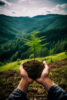 a person holding a small tree in their hands