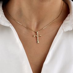 Discover timeless elegance with our Crucifix Necklace--an embodiment of faith and style. Meticulously crafted, this necklace features a beautifully detailed crucifix pendant that symbolizes devotion and spirituality. The delicate chain adds a touch of grace, making it suitable for both everyday wear and special occasions. Whether a personal expression of faith or a thoughtful gift, the Crucifix Necklace seamlessly blends religious significance with classic sophistication. Embrace the power of sy Classic Gold Necklace For First Communion, Jesus Cross Necklace, Christian Cross Necklace, Crucifix Necklace, Necklace Cross, Jesus Cross, Christian Cross, Delicate Chain, Jesus On The Cross