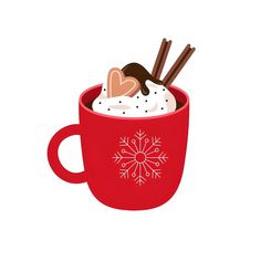 a red cup filled with hot chocolate and marshmallows on top of it