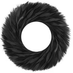 a black feather wreath on a white background