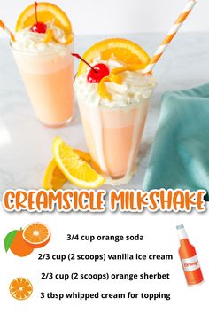 an advertisement with two glasses of ice cream and orange slices