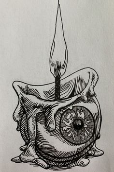 a black and white drawing of a candle