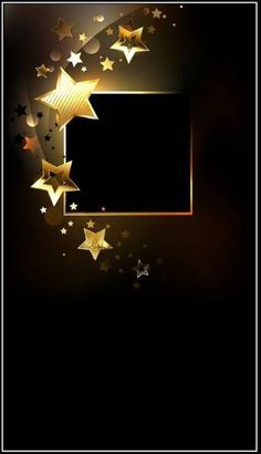 a black background with gold stars and a white frame on the bottom right corner is an empty space for text