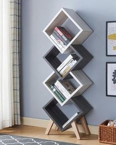 a bookshelf in the corner of a room