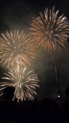 fireworks are lit up in the night sky