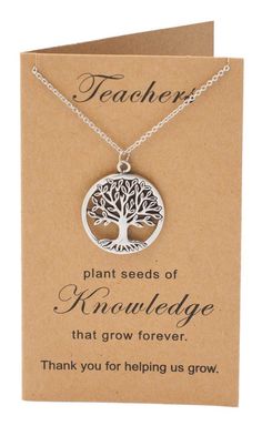 a card with a tree on it that says, plant seeds of knowledge that grow forever thank you for helping us grow